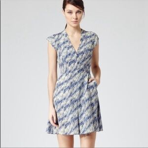 Reiss Crawford Silk Cornfield Print Fluid Blue Dress